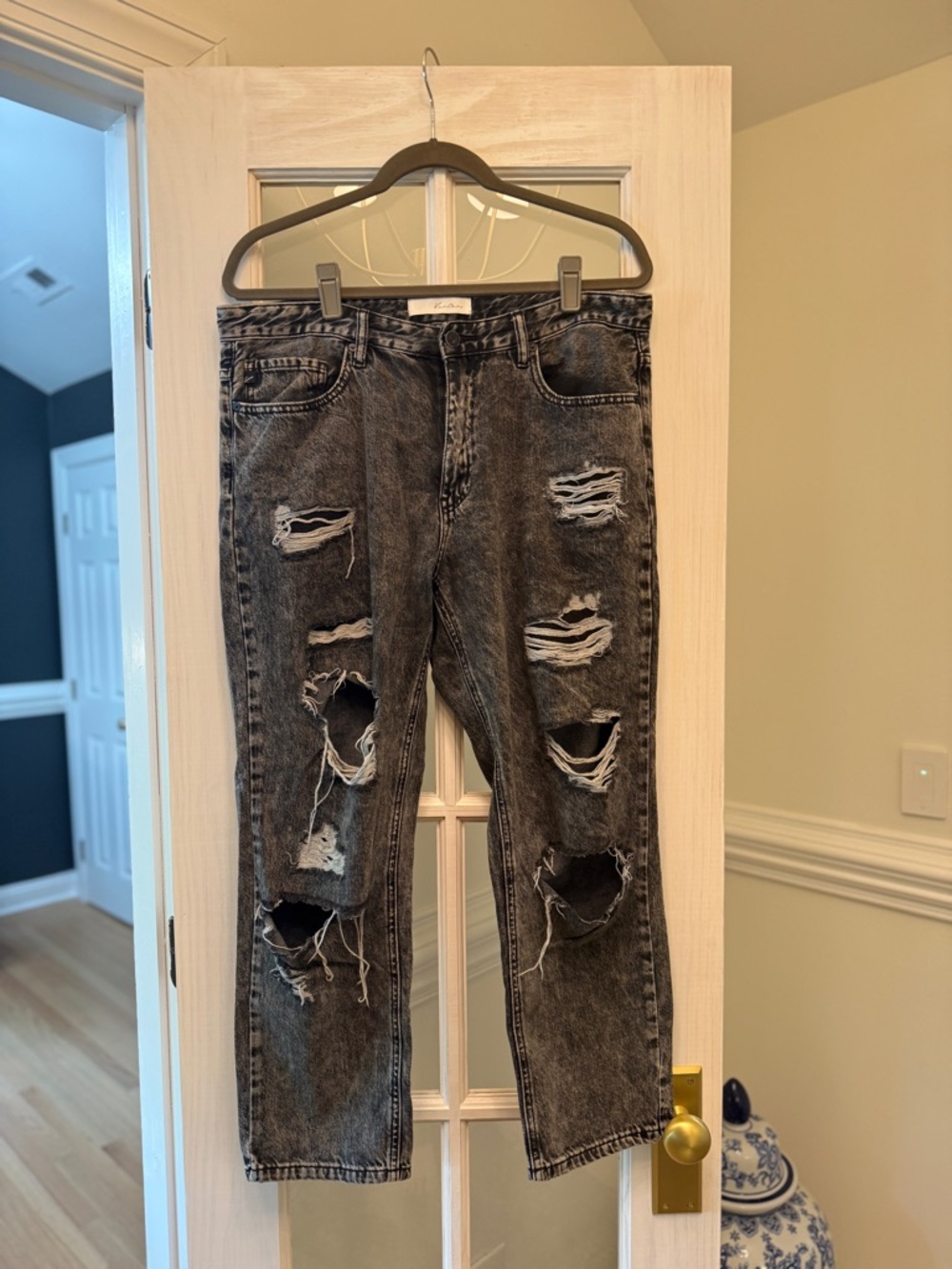 KanCan Distressed Black Acid Wash Slim Straight Jeans